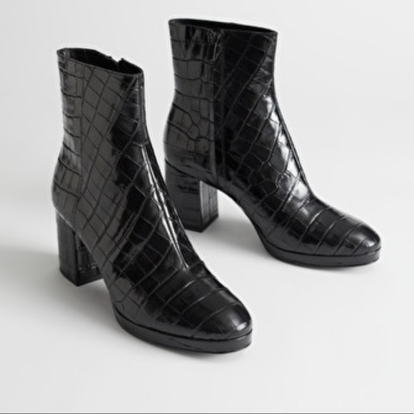 & Other Stories Croc Leather Platform Boots - Picture 4 of 12
